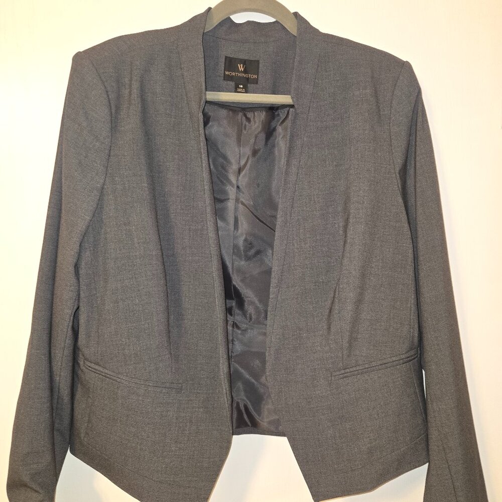 ✨ Worthington Heather Gray Open Front Collarless Blazer - Size 18 ✨